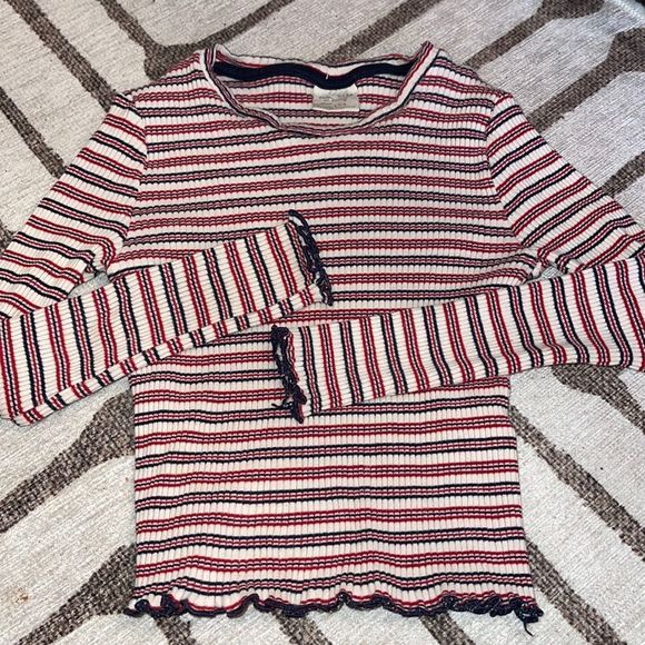 Zara stretch striped scallop trim long sleeve Sz 9 - Picture 1 of 10